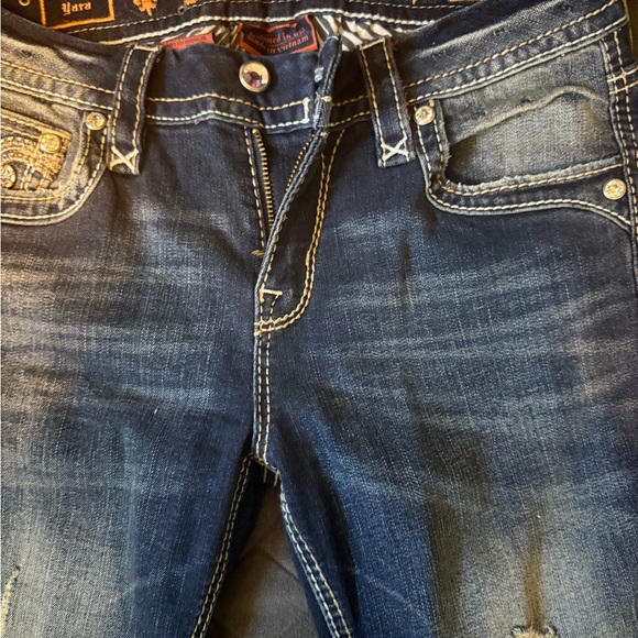 Rock Revival Women's Distressed Straight Leg Jeans - Dark Blue - Picture 5 of 7